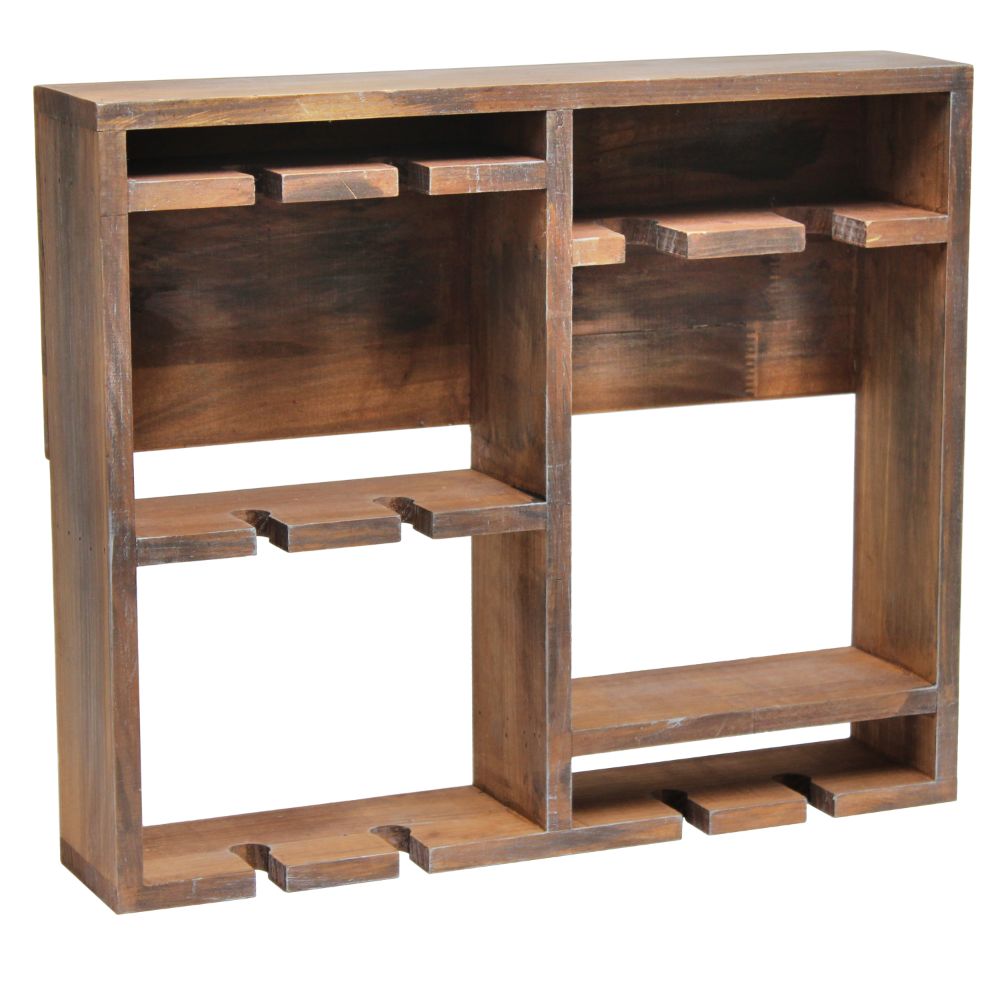 All The Rages HG1020-RWD Elegant Designs Bartow Wall Mounted Wood Wine Rack Shelf with Glass Holder in Restored Wood