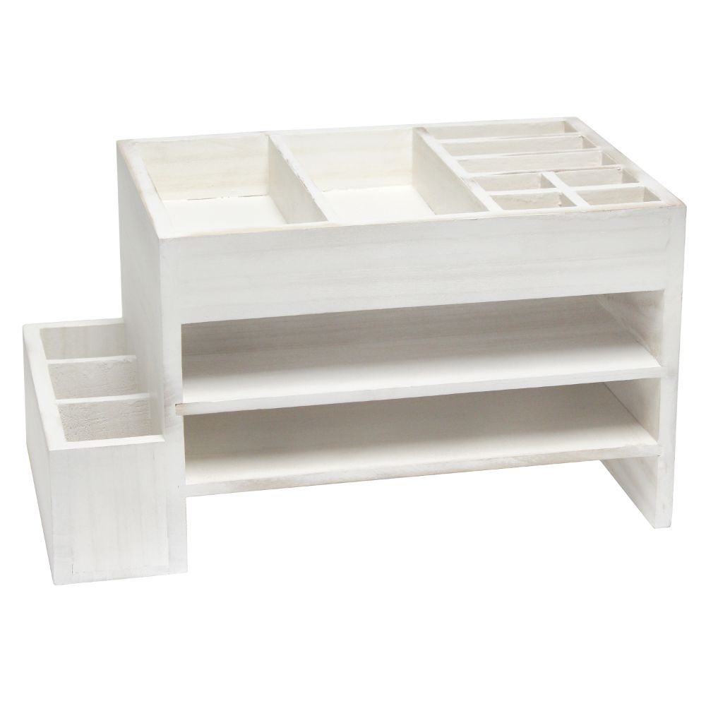 All The Rages HG1021-WWH Elegant Designs Home Office Tiered Desk Organizer with Storage Cubbies and Letter Tray in White Wash