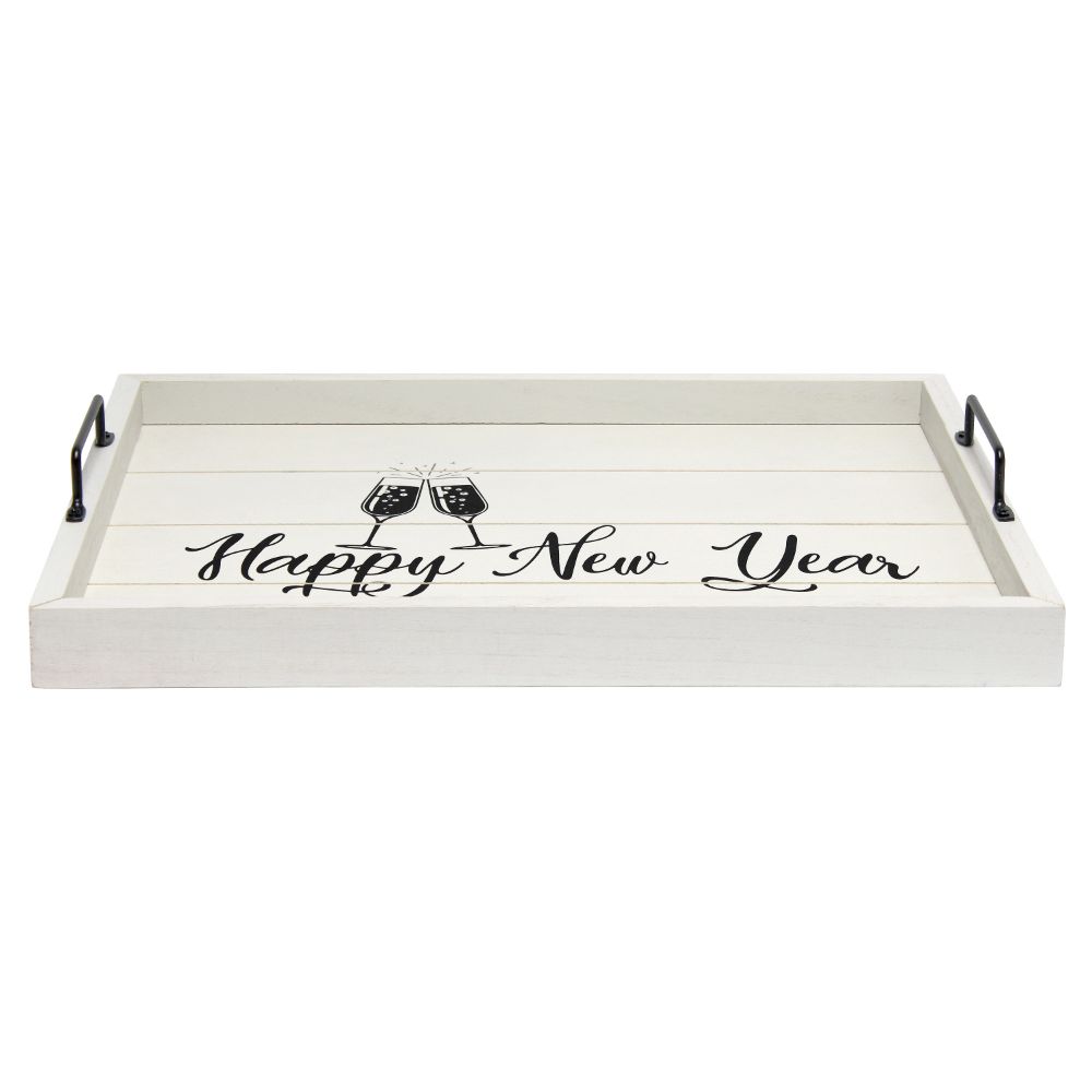 All the Rages HG2000-GNY Elegant Designs Decorative Wood Serving Tray w/ Handles, 15.50" x 12", "Happy New Year"