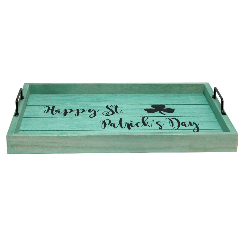 All the Rages HG2000-GSP Elegant Designs Decorative Wood Serving Tray w/ Handles, 15.50" x 12", "Happy St. Patrick