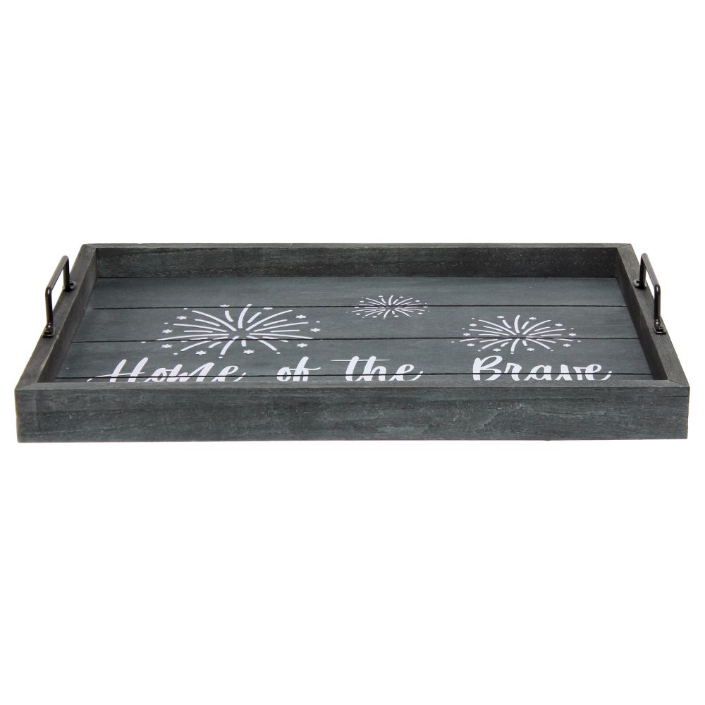 All the Rages HG2000-MBB Elegant Designs Decorative Wood Serving Tray w/ Handles, 15.50" x 12", "Home of the Brave"