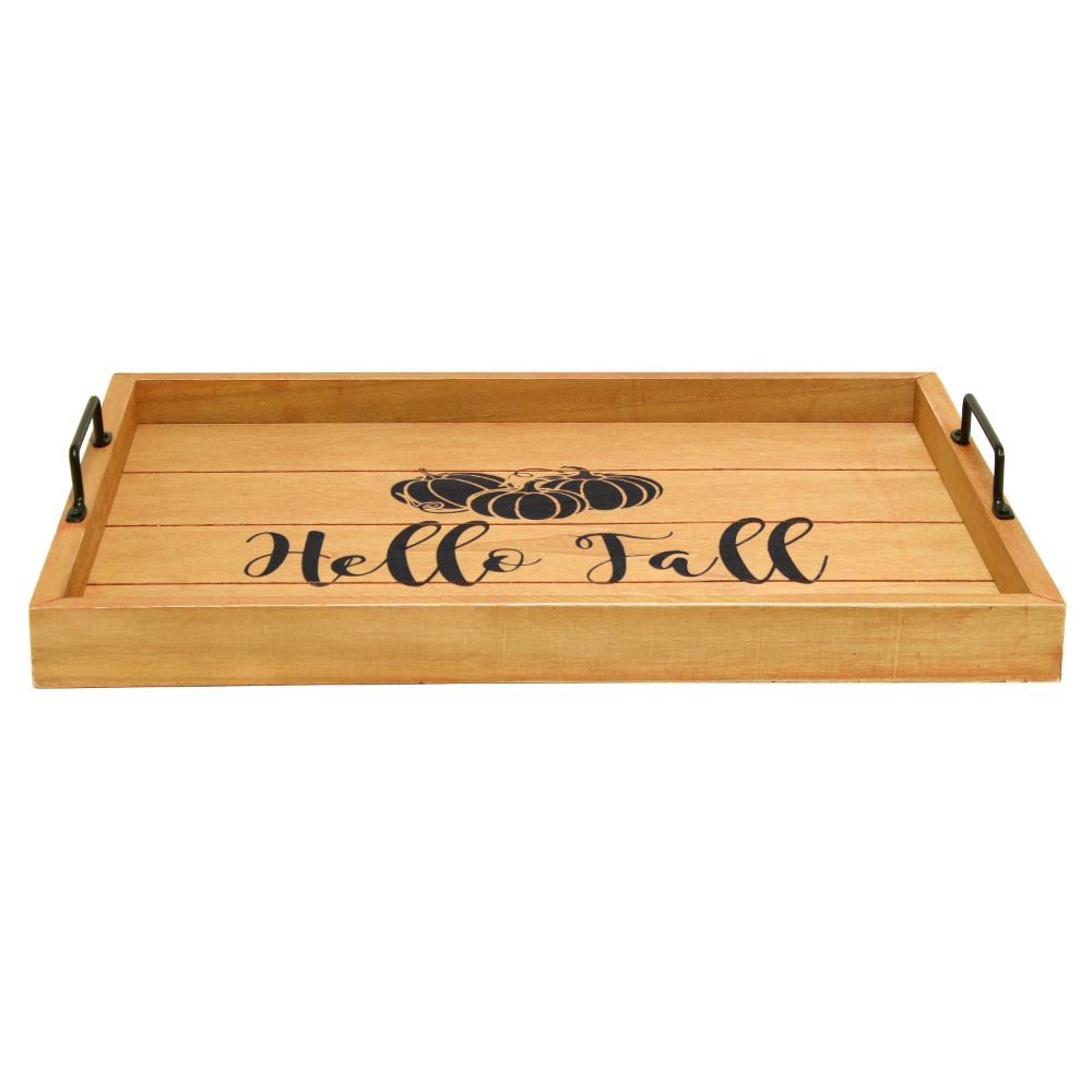 All the Rages HG2000-NHF Elegant Designs Decorative Wood Serving Tray w/ Handles, 15.50" x 12", "Hello Fall"