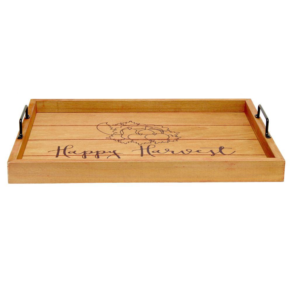All the Rages HG2000-NHH Elegant Designs Decorative Wood Serving Tray w/ Handles, 15.50" x 12", "Happy Harvest"