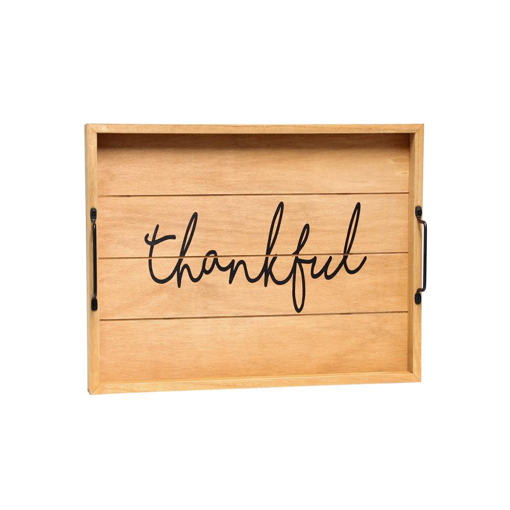 All the Rage HG2000-NTF  Decorative Wood Serving Tray w/ Handles, 15.50" x 12", "Thankful"