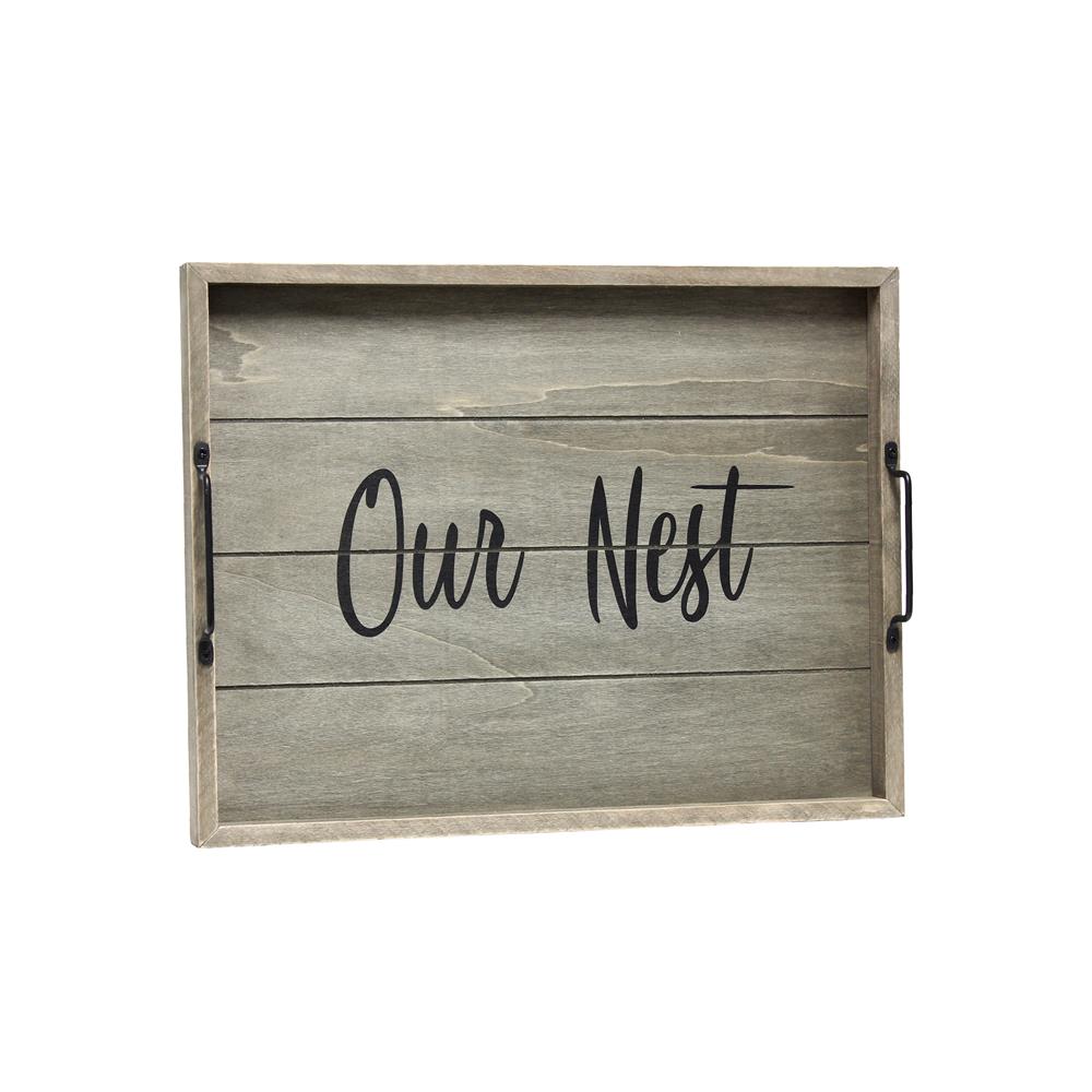 All the Rage HG2000-RGO  Decorative Wood Serving Tray w/ Handles, 15.50" x 12", "Our Nest"