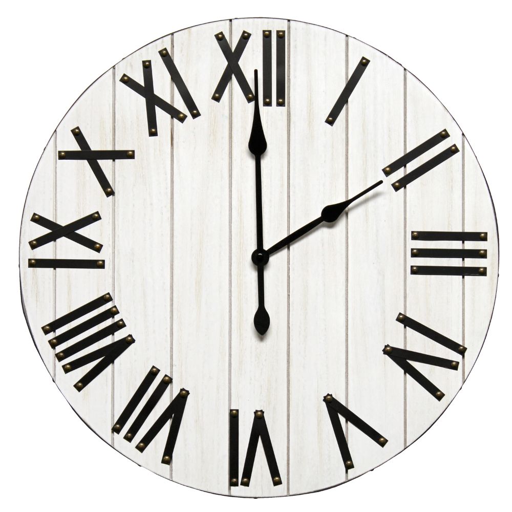 All The Rages HG2004-WWH Elegant Designs Handsome 21" Rustic Farmhouse Wood Wall Clock in White Wash