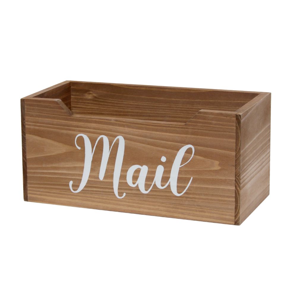 All The Rages HG2010-NMW Elegant Designs Rustic Farmhouse Wooden Tabletop Decorative Script Word "Mail" Organizer Box in Natural Wood
