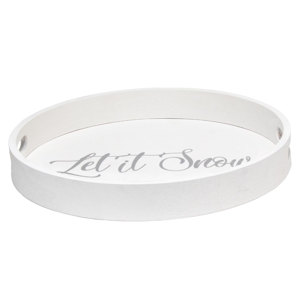 All the Rages HG2013-WLS Elegant Designs Decorative 13.75" Round Wood Serving Tray w/ Handles, "Let it Snow"