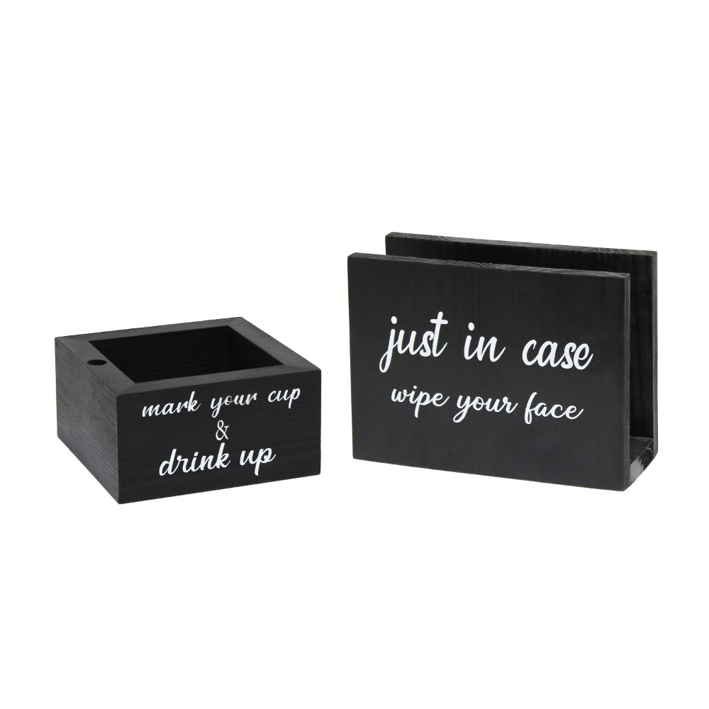 All The Rages HG2023-BLK Pantry Picks Modern Wooden Portable Kitchen Caddy in Black with White Script