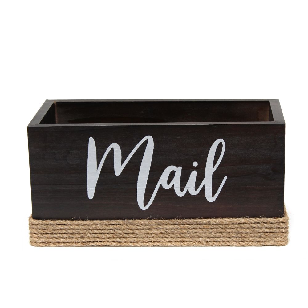 All The Rages HG2036-DWD Homewood Farmhouse Rustic Wood Decorative Mail Holder, Bills and Letter Storage Sorter in Dark Wood With Cutout Handles and White Script