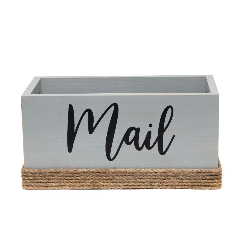 All The Rages HG2036-GRY Homewood Farmhouse Rustic Wood Decorative Mail Holder, Bills and Letter Storage Sorter in Gray With Cutout Handles and Black Script