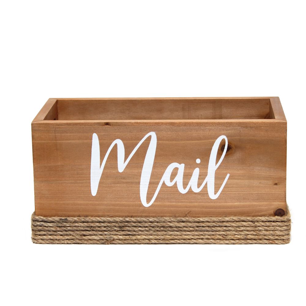 All The Rages HG2036-NWD Homewood Farmhouse Rustic Wood Decorative Mail Holder, Bills and Letter Storage Sorter in Natural Wood With Cutout Handles and White Script