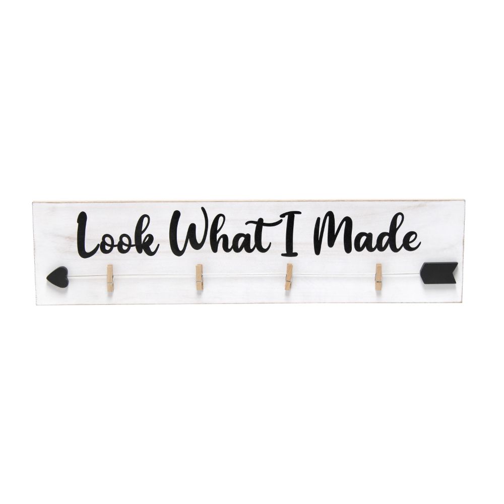 All The Rages HG2038-WBM Decorix Farmhouse Wall Mounted Hanging 4 Photo Wooden Picture Frame Display in White Wash with Clips Hearted Arrow and Black Script