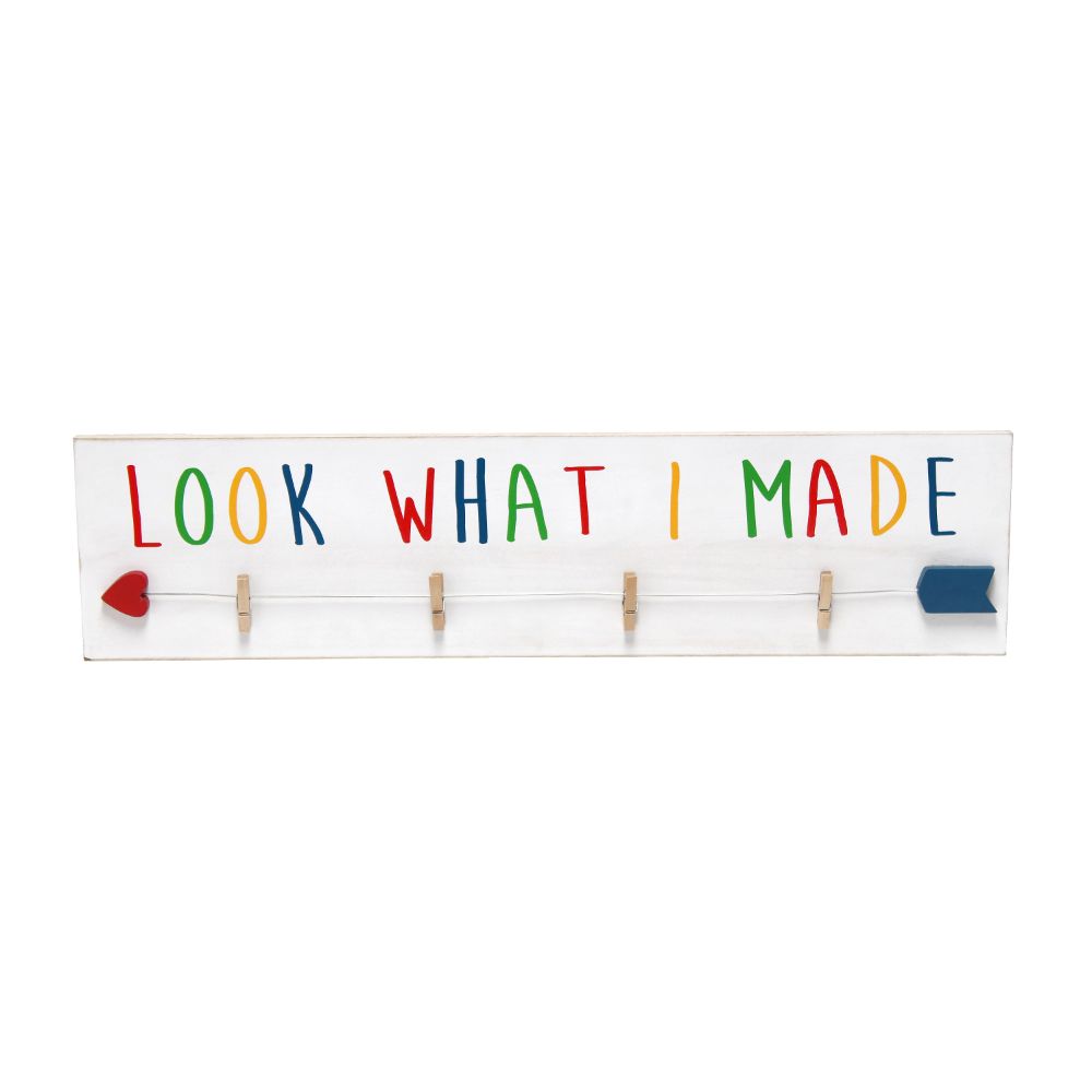 All The Rages HG2038-WRM Decorix Farmhouse Wall Mounted Hanging 4 Photo Wooden Picture Frame Display in White Wash with Clips Hearted Arrow and Rainbow Script