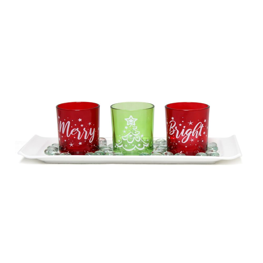 All The Rages HG5000-GAR Elegant Designs Merry & Bright Christmas Candle Set of 3