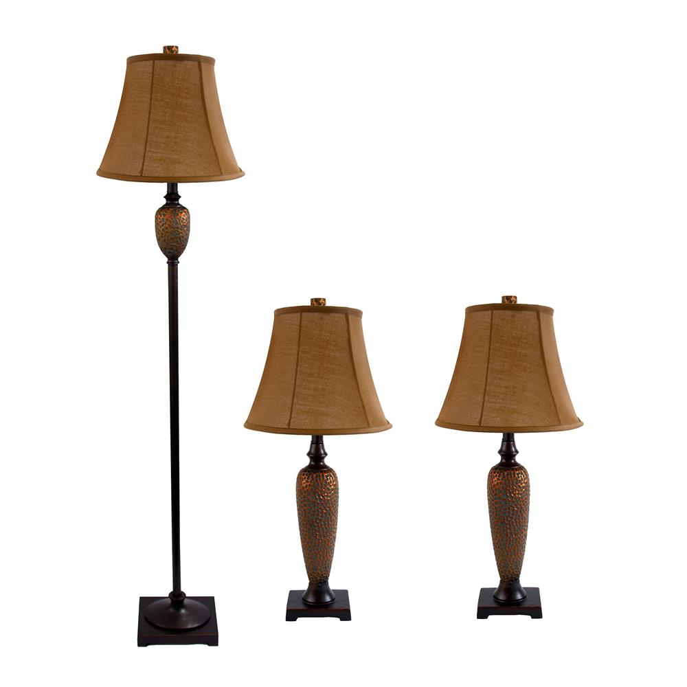 All The Rages LC1000-HBZ Elegant Designs Hammered Bronze Three Pack Lamp Set (2 Table Lamps/ 1 Floor Lamp)