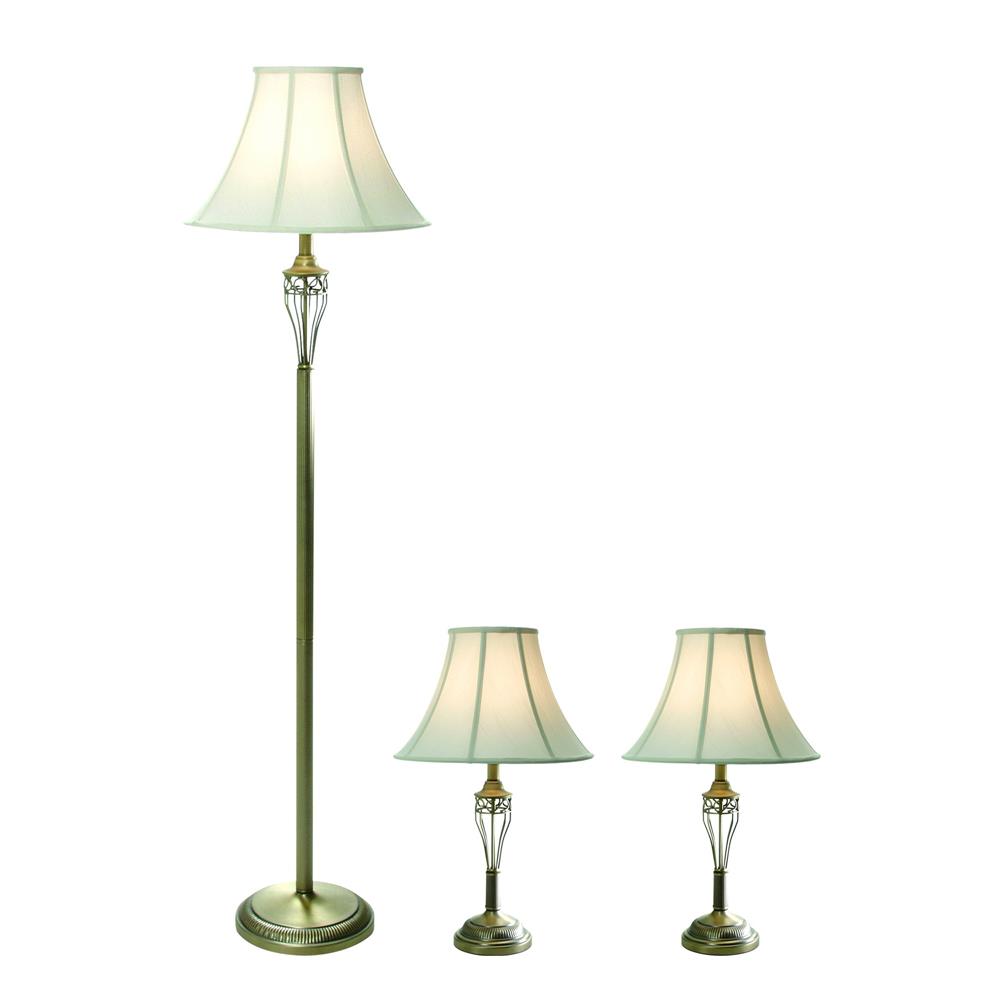 All The Rages LC1001-ABS Elegant Designs Antique Brass Three Pack Lamp Set (2 Table Lamps/ 1 Floor Lamp)