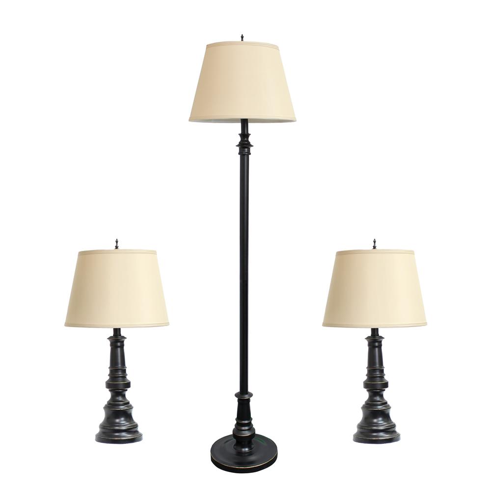 All The Rages LC1002-RBZ Elegant Designs Restoration Bronze Three Pack Lamp Set (2 Table Lamps/ 1 Floor Lamps)