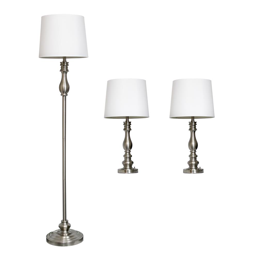  All The Rages LC1015-BST Elegant Designs Brushed Steel Three Pack Lamp Set (2 Table Lamps/ 1 Floor Lamp)