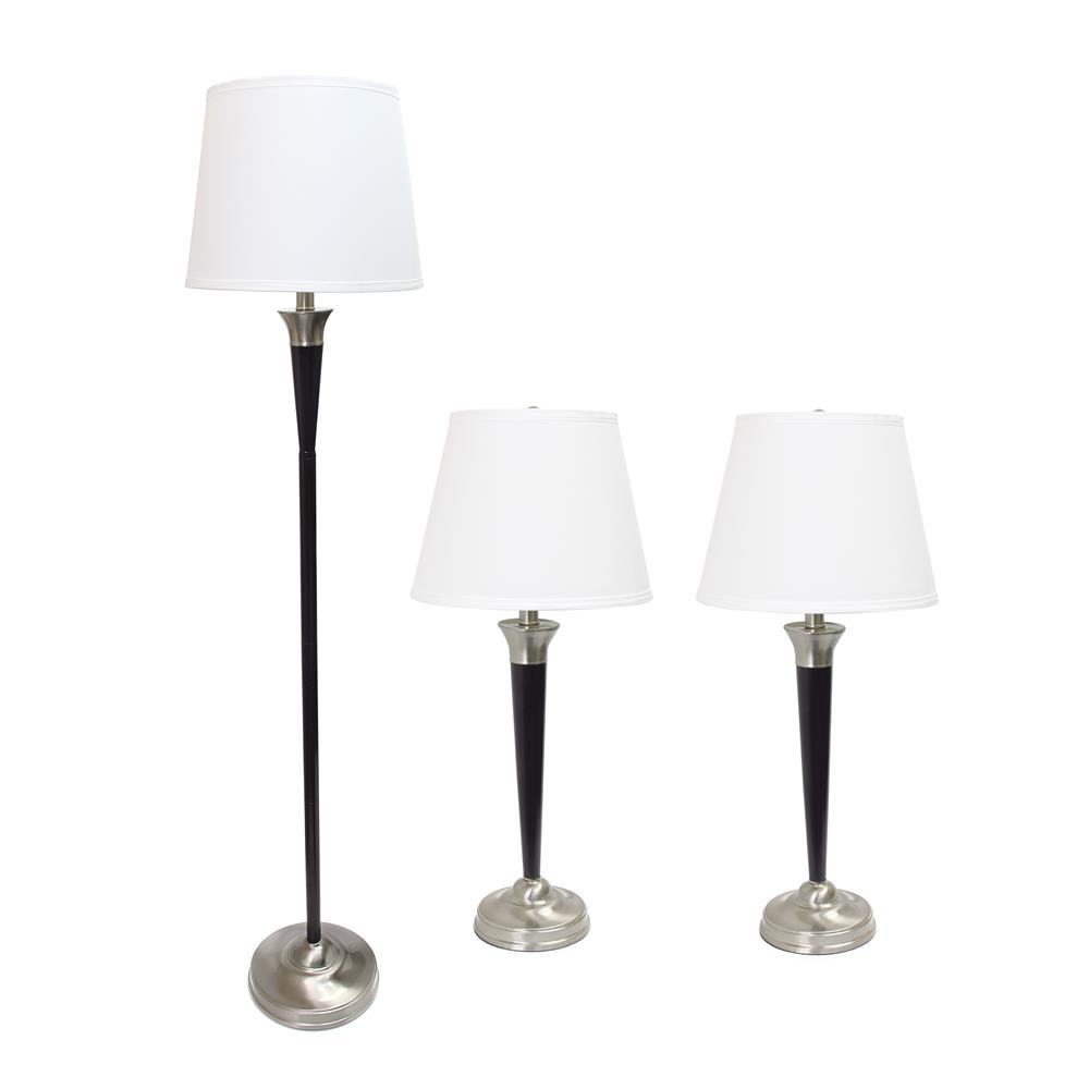 All the Rages LC1018-MBC Elegant Designs Malbec Black and Brushed Nickel 3 Pack Lamp Set (2 Table Lamps, 1 Floor Lamp)
