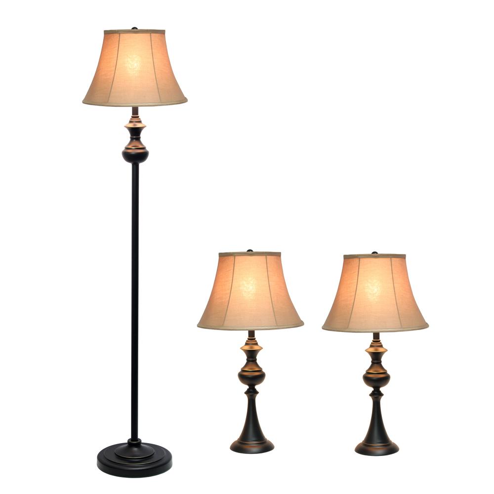 All The Rage LC1019-RBZ Elegant Designs Traditionally Crafted 3 Pack Lamp Set (2 Table Lamps, 1 Floor Lamp) with Tan Shades, Restoration Bronze