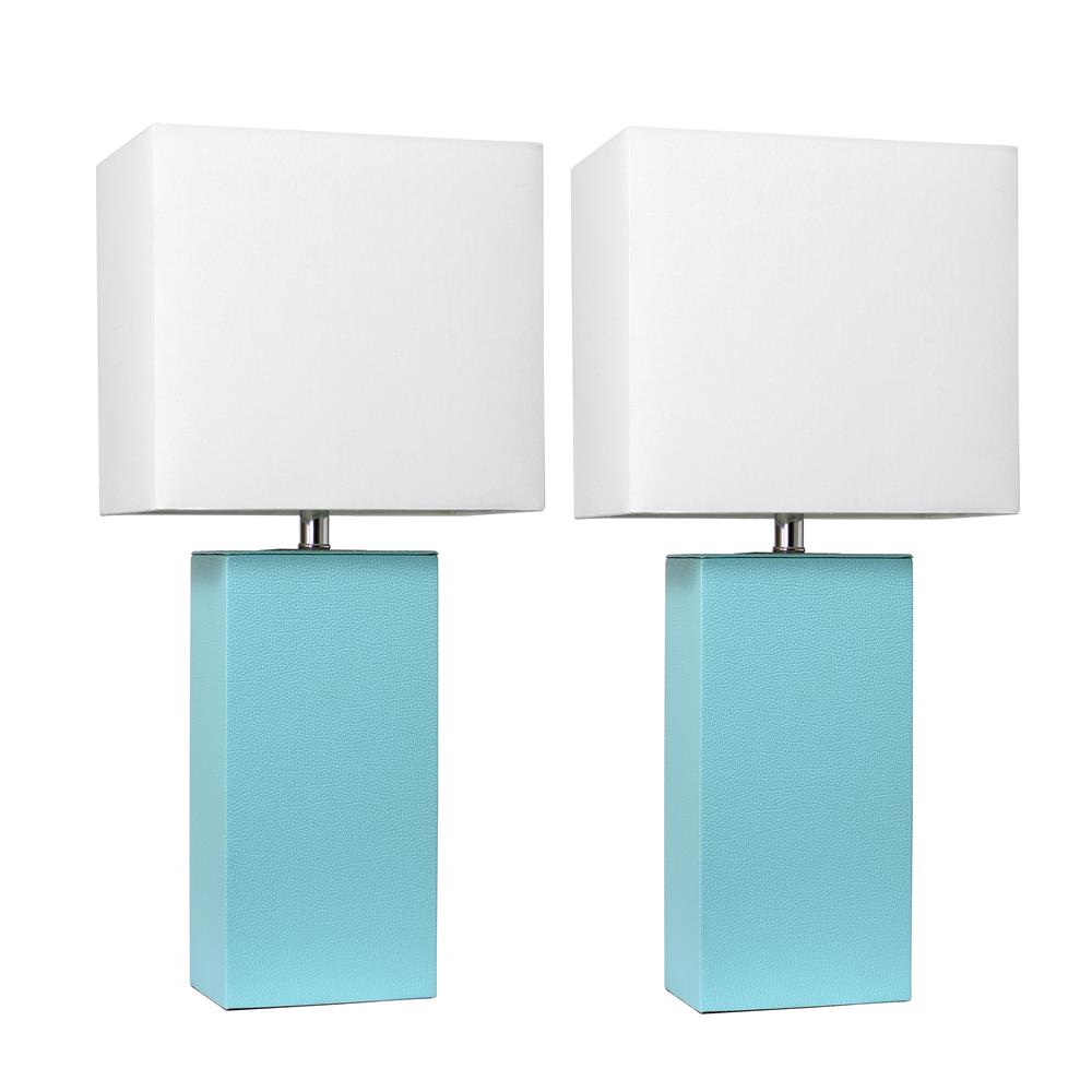All The Rages LC2000-AQU-2PK Elegant Designs 2 Pack Modern Leather Table Lamps with White Fabric Shades in Aqua/White Shade