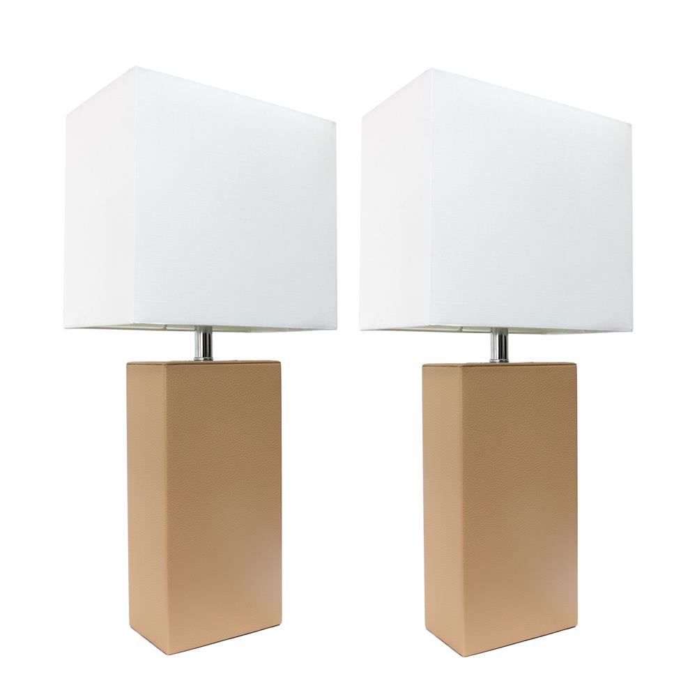 All the Rages LC2000-BGE-2PK Elegant Designs 2 Pack Modern Leather Table Lamps with White Fabric Shades, Beige
