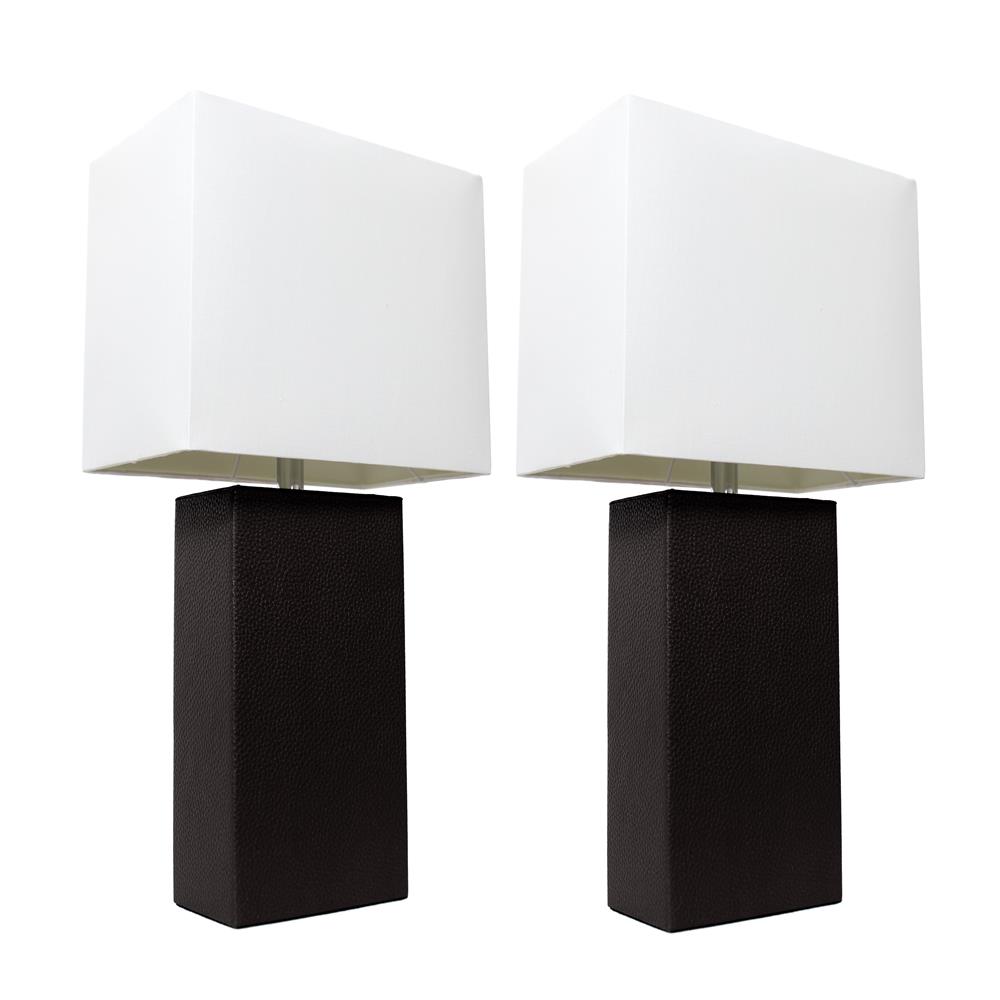 All the Rages LC2000-BLK-2PK Elegant Designs 2 Pack Modern Leather Table Lamps with White Fabric Shades, Black
