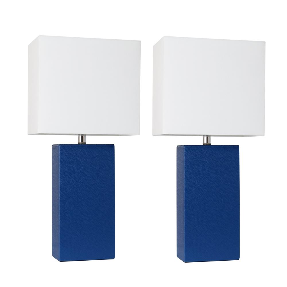 All The Rages LC2000-BLU-2PK Elegant Designs 2 Pack Modern Leather Table Lamps with White Fabric Shades in Blue/White Shade