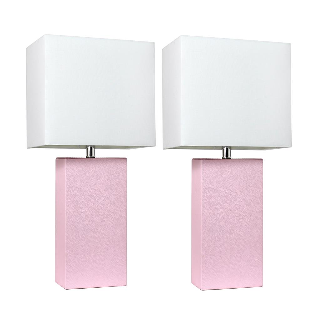 All The Rages LC2000-BPK-2PK Elegant Designs 2 Pack Modern Leather Table Lamps with White Fabric Shades in Blush Pink/White Shade