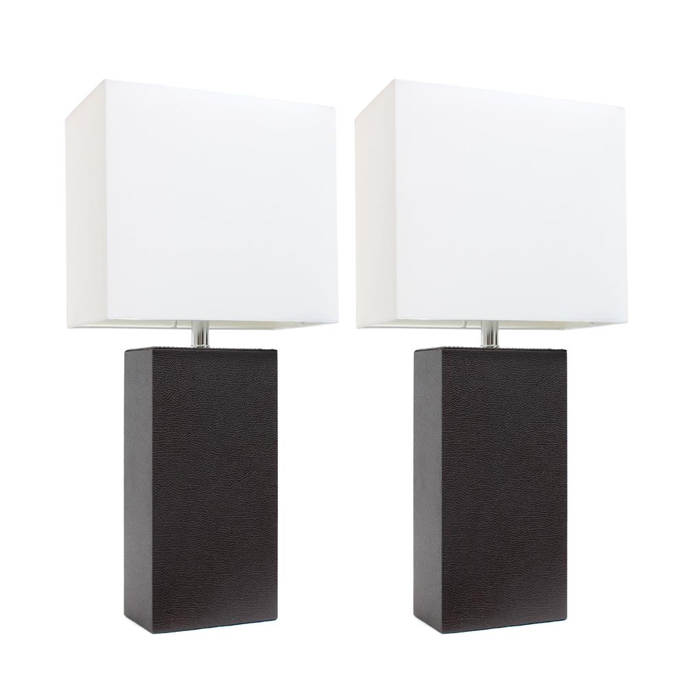 All the Rages LC2000-BWN-2PK Elegant Designs 2 Pack Modern Leather Table Lamps with White Fabric Shades, Espresso Brown
