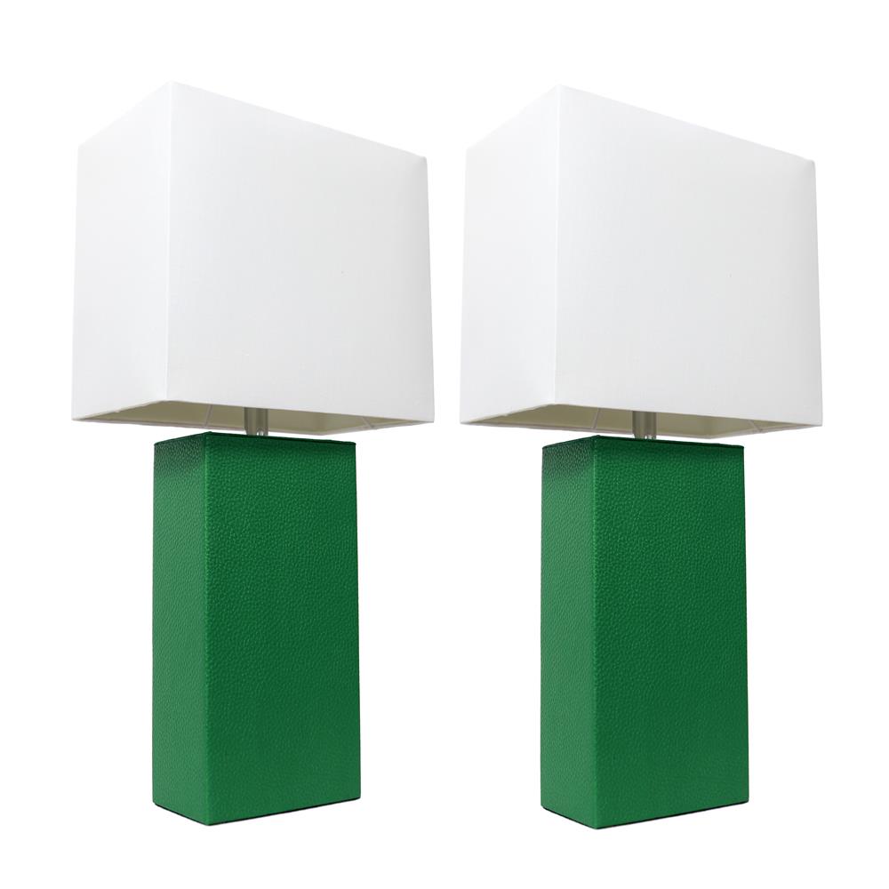 All the Rages LC2000-GRN-2PK Elegant Designs 2 Pack Modern Leather Table Lamps with White Fabric Shades, Green