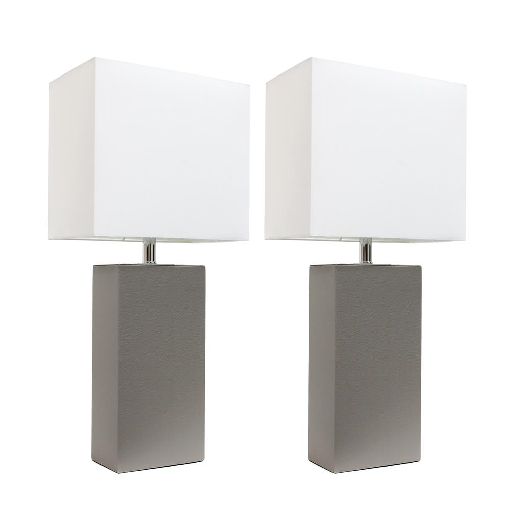 All the Rages LC2000-GRY-2PK Elegant Designs 2 Pack Modern Leather Table Lamps with White Fabric Shades, Gray