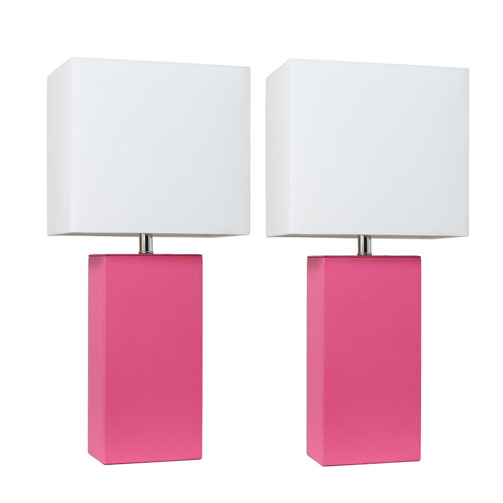 All The Rages LC2000-HPK-2PK Elegant Designs 2 Pack Modern Leather Table Lamps with White Fabric Shades in Hot Pink/White Shade