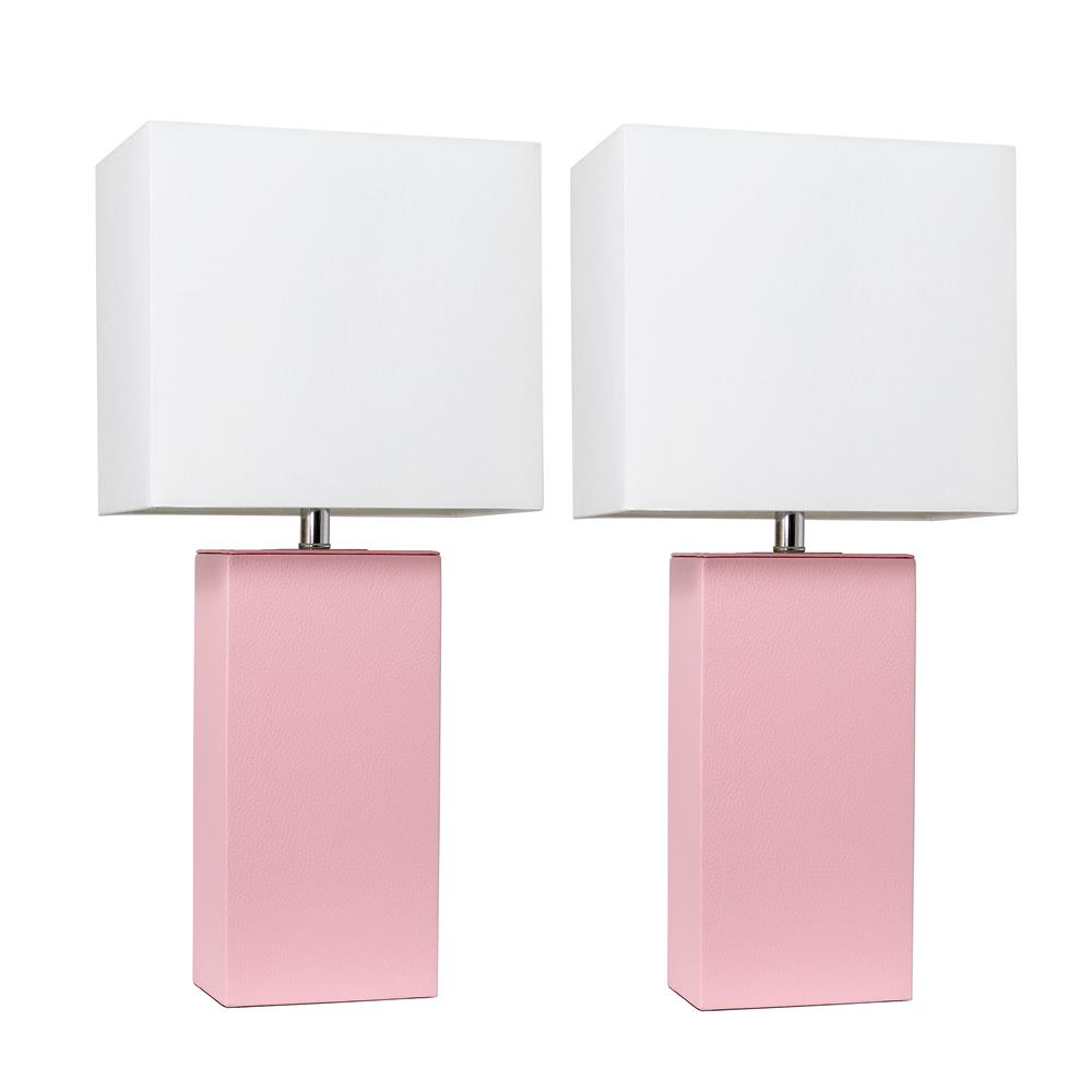 All The Rages LC2000-PNK-2PK Elegant Designs 2 Pack Modern Leather Table Lamps with White Fabric Shades in Pink/White Shade