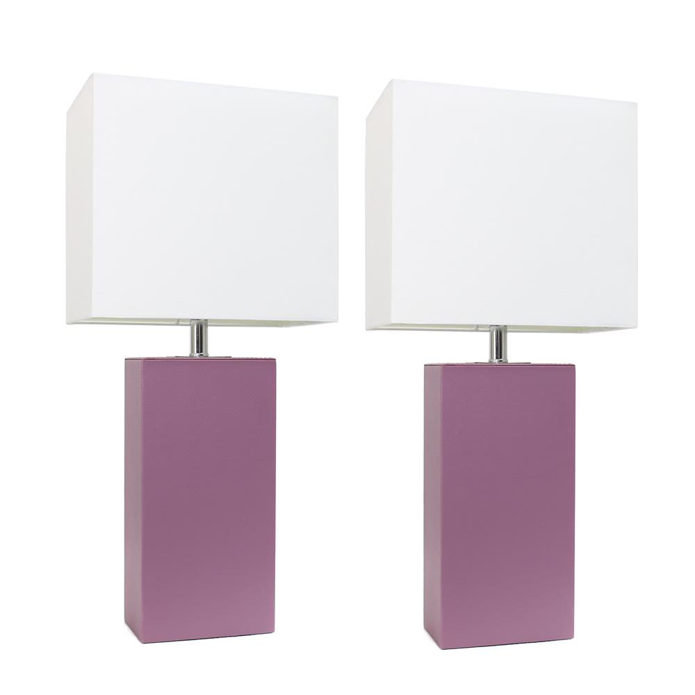 All the Rages LC2000-PRP-2PK Elegant Designs 2 Pack Modern Leather Table Lamps with White Fabric Shades, Purple