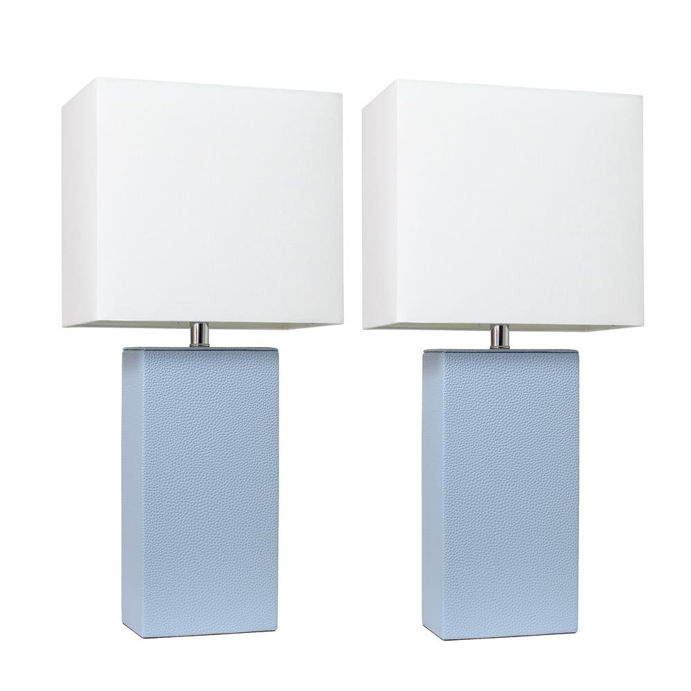All The Rages LC2000-PWK-2PK Elegant Designs 2 Pack Modern Leather Table Lamps with White Fabric Shades in Periwinkle/White Shade