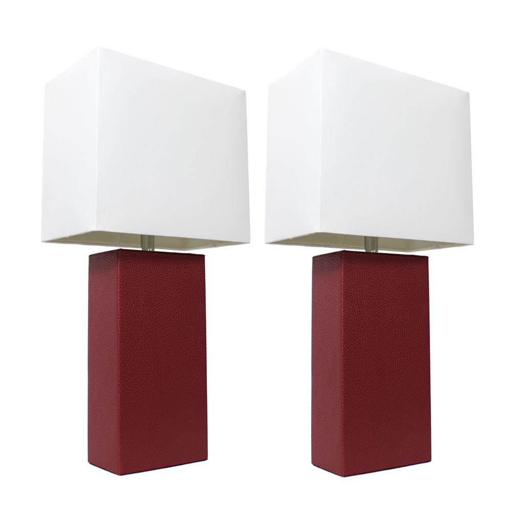 All the Rages LC2000-RED-2PK Elegant Designs 2 Pack Modern Leather Table Lamps with White Fabric Shades, Red