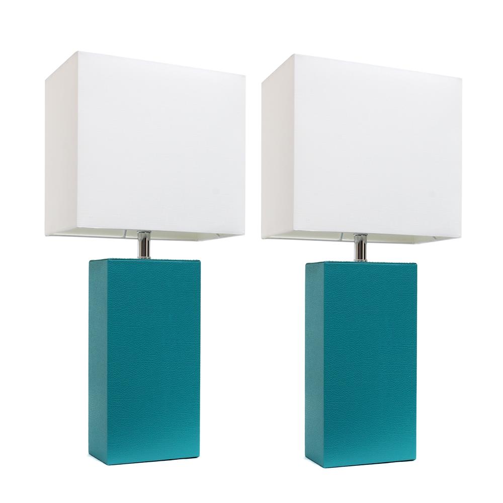 All the Rages LC2000-TEL-2PK Elegant Designs 2 Pack Modern Leather Table Lamps with White Fabric Shades, Teal