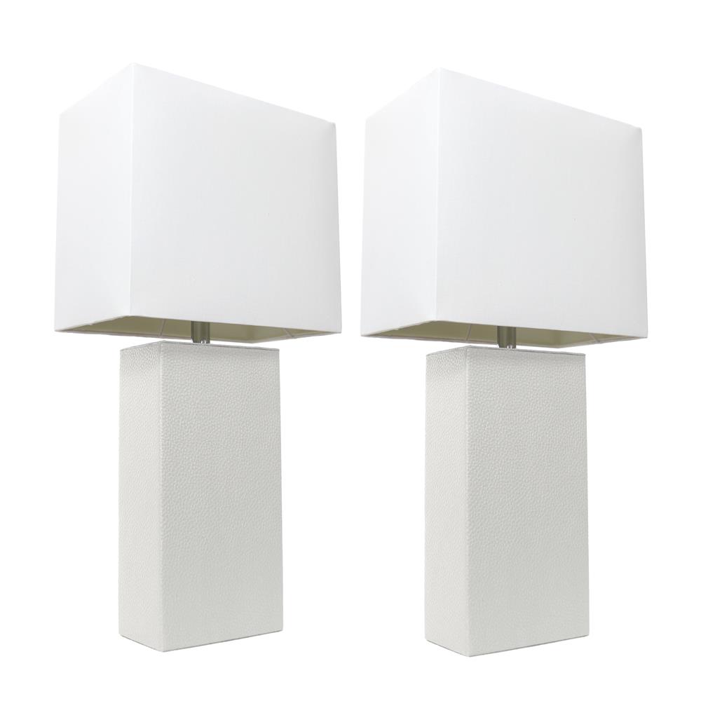 All the Rages LC2000-WHT-2PK Elegant Designs 2 Pack Modern Leather Table Lamps with White Fabric Shades, White