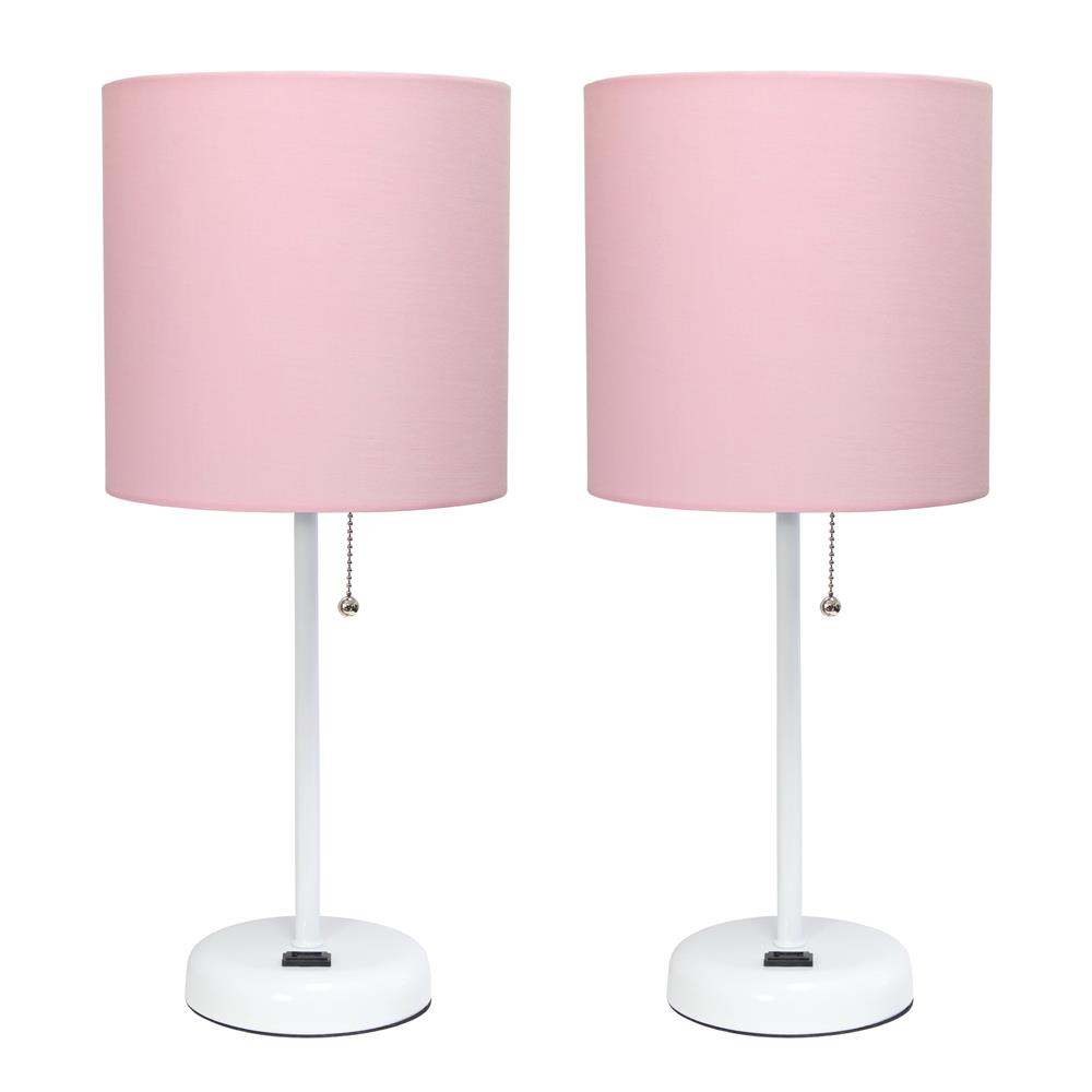 All The Rages LC2001-POW-2PK LimeLights White Stick Lamp with Charging Outlet and Fabric Shade 2 Pack Set, Pink