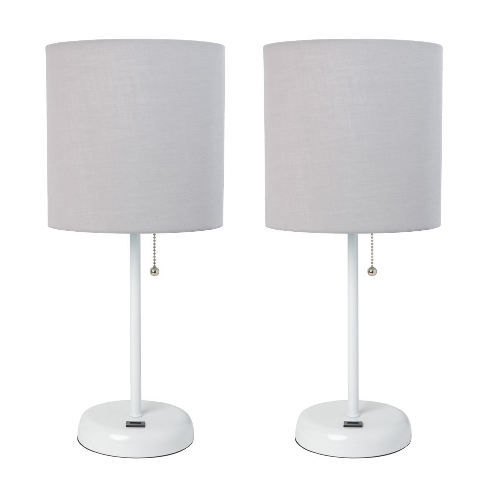 All the Rages LC2002-GOW-2PK LimeLights White Stick Lamp with USB charging port and Fabric Shade 2 Pack Set, Gray