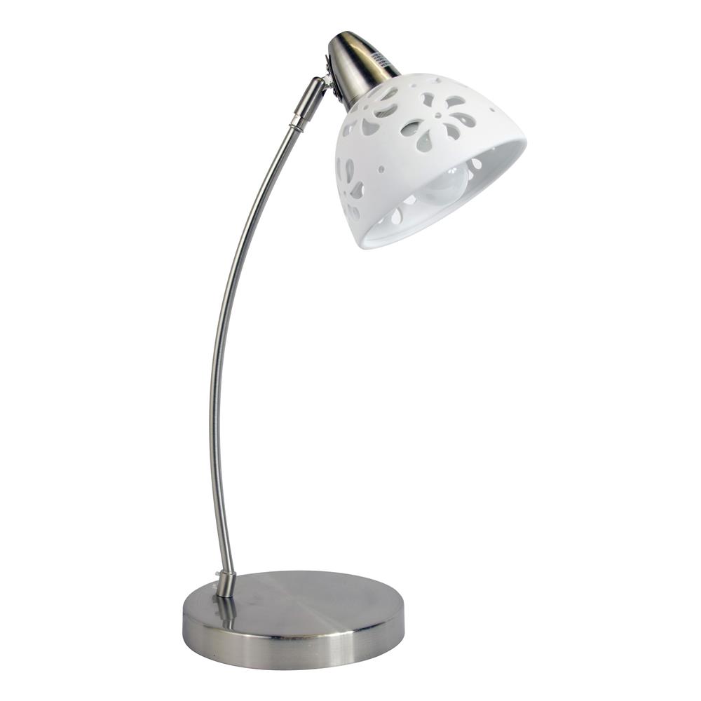  All The Rages LD1000-WHT Simple Designs Brushed Nickel Desk Lamp with White Porcelain Flower Shade