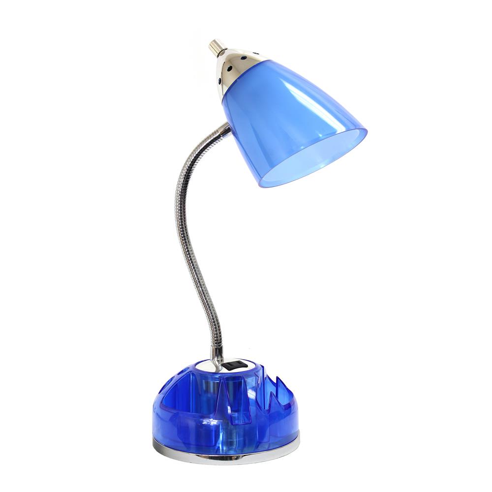 All the Rages LD1015-CBL LimeLights Flossy Organizer Desk Lamp with Charging Outlet Lazy Susan Base Blue