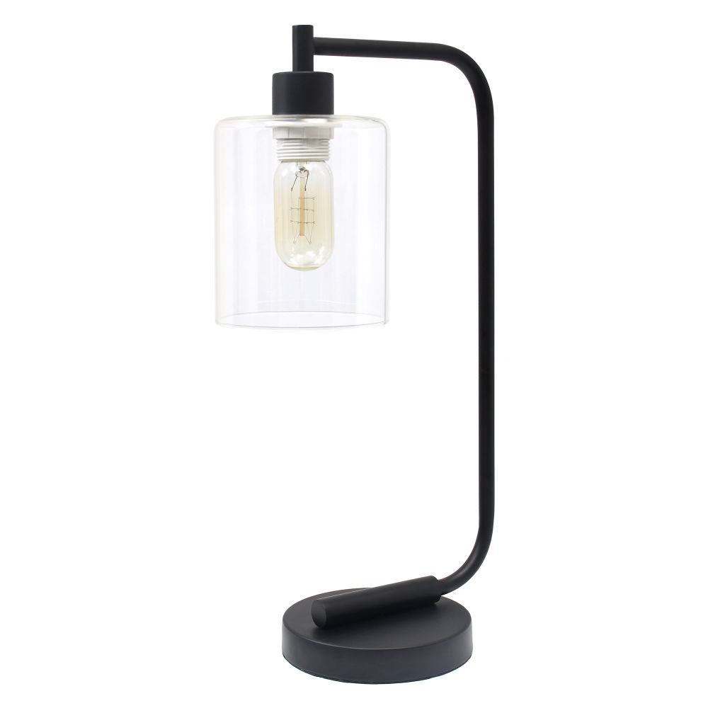 All the Rages LD1036-BLK Simple Designs Bronson Antique Style Industrial Iron Lantern Desk Lamp with Glass Shade, Black