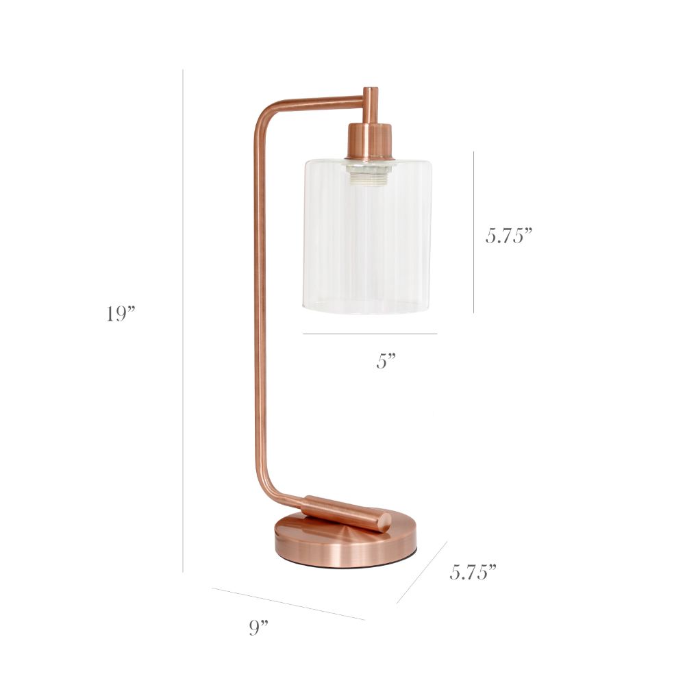 All the Rages LD1036-RGD Simple Designs Bronson Antique Style Industrial Iron Lantern Desk Lamp with Glass Shade, Rose Gold