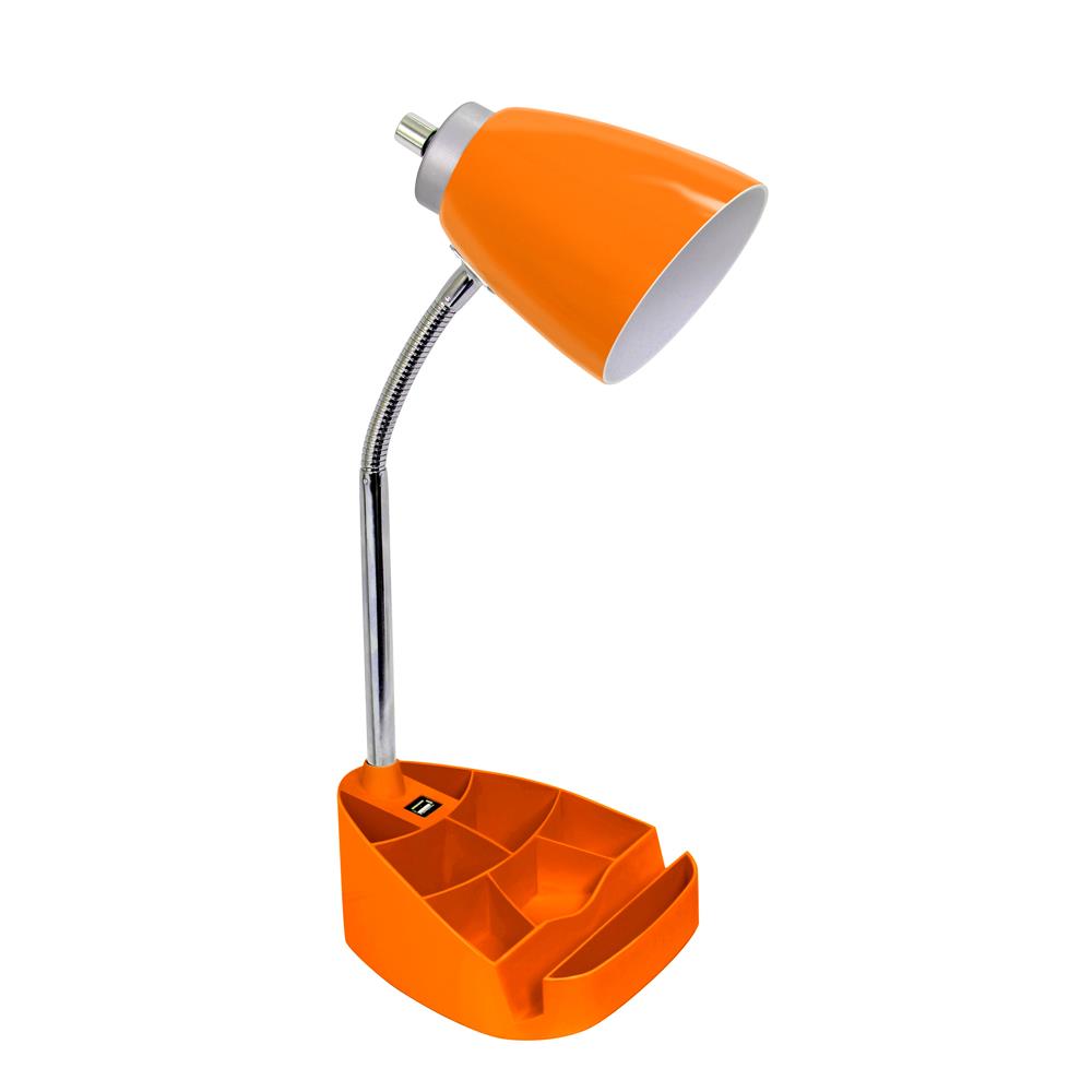 All the Rages LD1056-ORG Limelights Gooseneck Organizer Desk Lamp with iPad Tablet Stand Book Holder and USB port, Orange