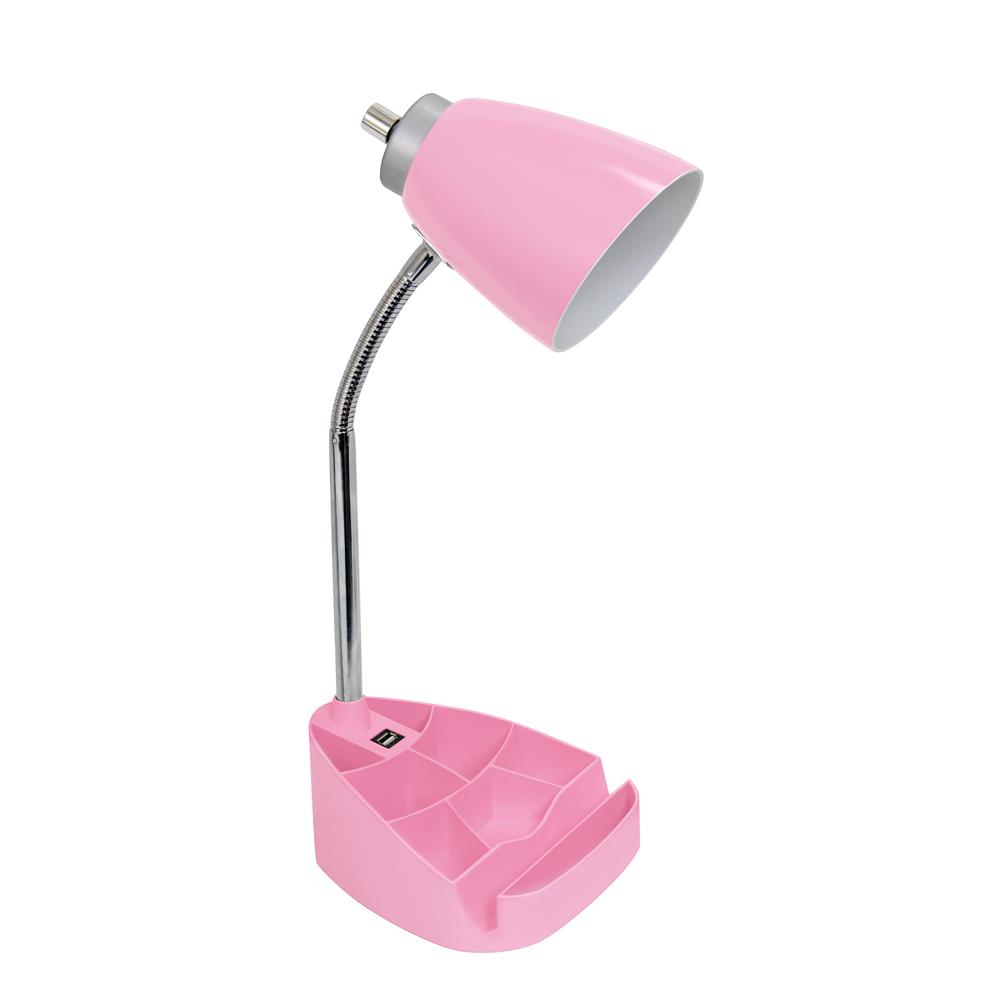 All the Rages LD1056-PNK Limelights Gooseneck Organizer Desk Lamp with iPad Tablet Stand Book Holder and USB port, Pink