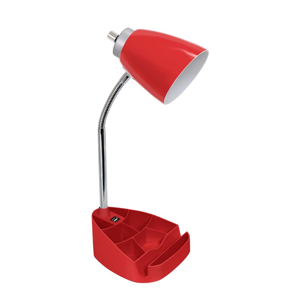 All the Rages LD1056-RED Limelights Gooseneck Organizer Desk Lamp with iPad Tablet Stand Book Holder and USB port, Red