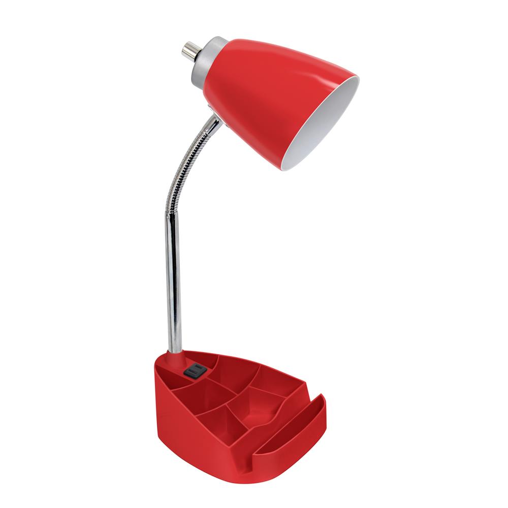 All the Rages LD1057-RED Limelights Gooseneck Organizer Desk Lamp with iPad Tablet Stand Book Holder and Charging Outlet, Red